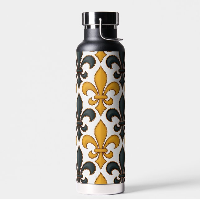 Bouteille D'eau Fleur de lis Motif de couleur noire jaune (Gauche)