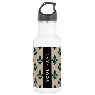 Bouteille D'eau Fleur de Lis, Vert sur Beige, Royal, Votre Nom