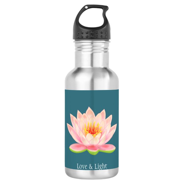 Bouteille D'eau Fleur de lotus rose sur sarcelle (Devant)