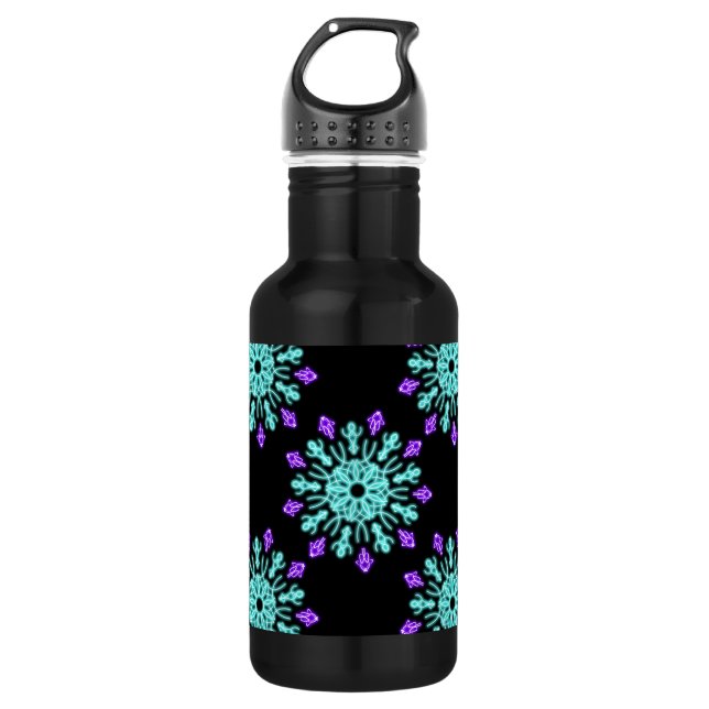 Bouteille D'eau Fleur de néon pourpre et turquose (Devant)