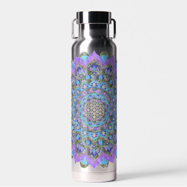 Bouteille D'eau Fleur de Vie - Mandala de style indien 2 (Avant)