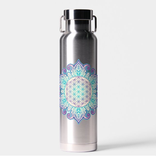 Bouteille D'eau Fleur de Vie - Mandala Indien 2 (Avant)