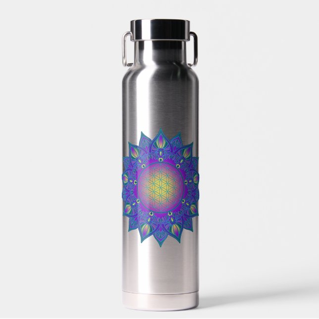 Bouteille D'eau Fleur de Vie - Mandala Indien 3 (Avant)