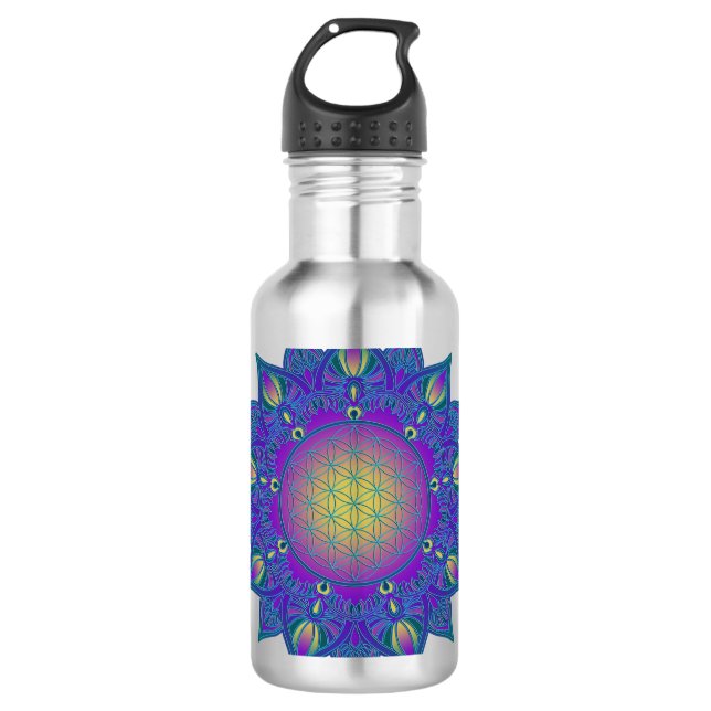 Bouteille D'eau Fleur de Vie - Mandala Indien 3 (Devant)