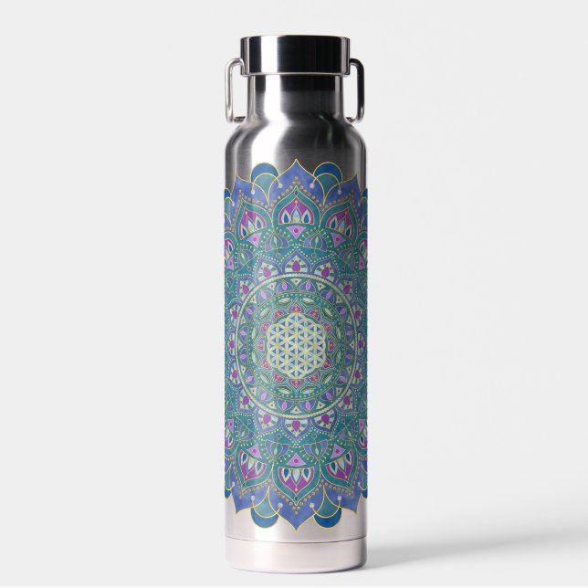 Bouteille D'eau Fleur de Vie - Mandala Style Inde 1 (Avant)