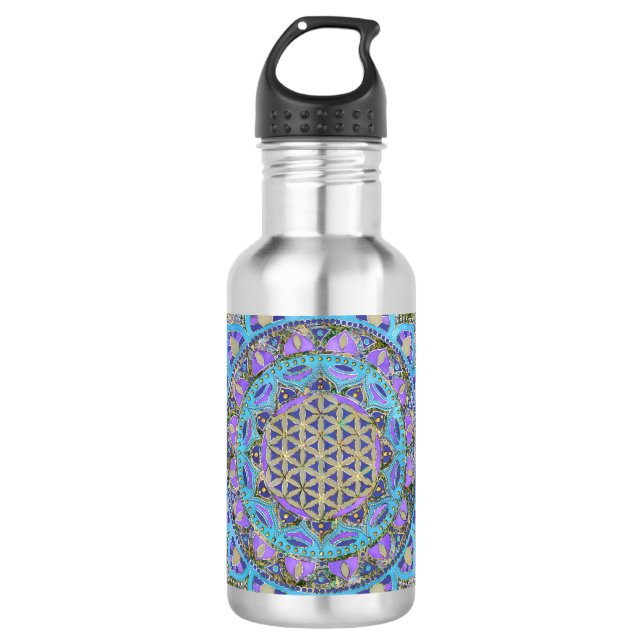 Bouteille D'eau Fleur de Vie - Mandala Style Inde 2 (Devant)