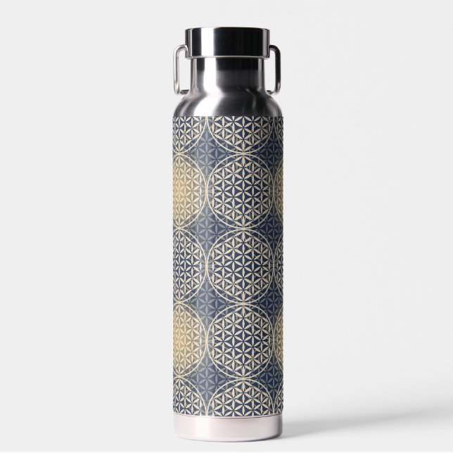Bouteille D'eau FLEUR DE VIE - motif de sable bleu (Avant)
