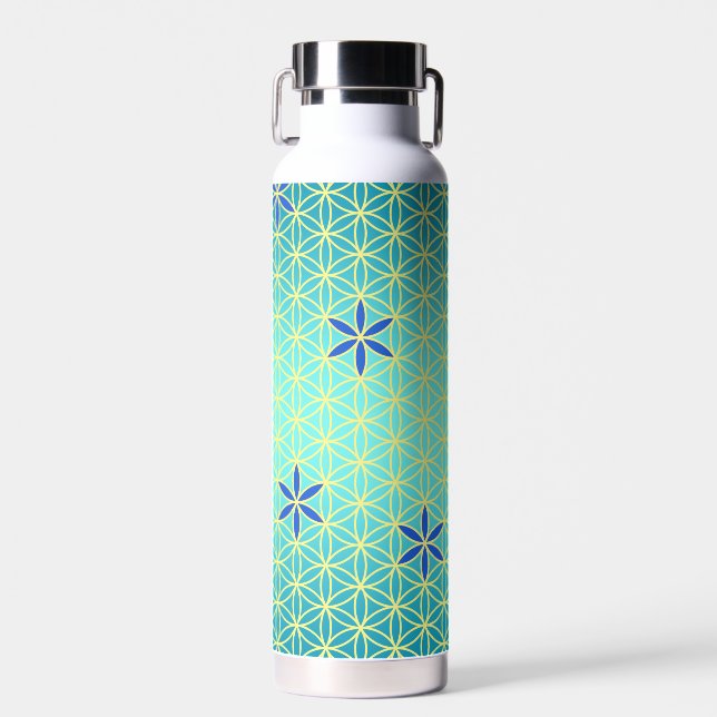 Bouteille D'eau FLEUR DE VIE - motif jaune cyan (Avant)