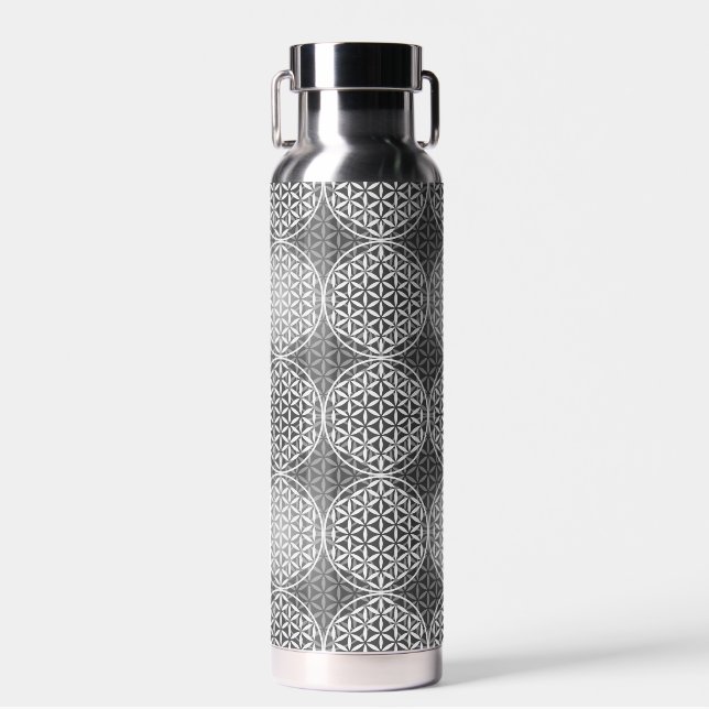 Bouteille D'eau FLEUR DE VIE - motif mélange gris (Avant)