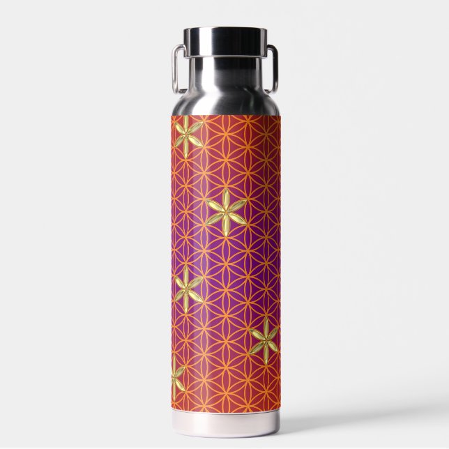 Bouteille D'eau FLEUR DE VIE - motif or rouge (Avant)