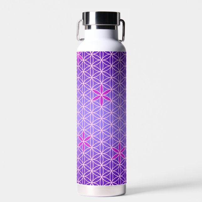 Bouteille D'eau FLEUR DE VIE - motif rose magenta (Avant)