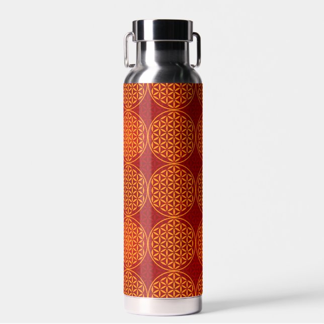 Bouteille D'eau FLEUR DE VIE - motif rouge orange (Avant)