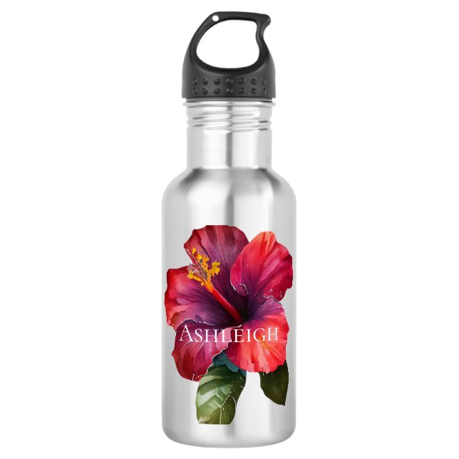 Bouteille D'eau Fleur d'Hibiscus rouge tropical (Devant)