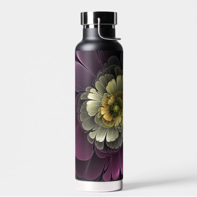 Bouteille D'eau Fleur fractale grise de pourpre moderne abstraite (Gauche)