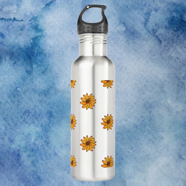 Bouteille D'eau Fleur Jaune main tiré Motif (A water bottle with a sunflower pattern)