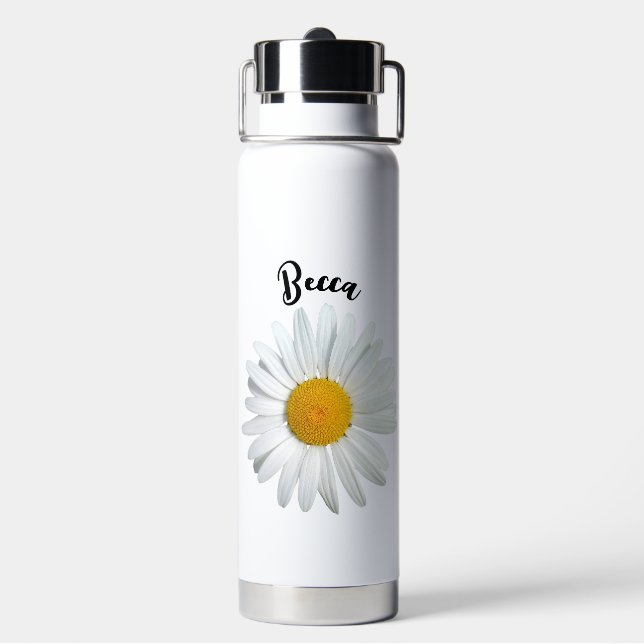 Bouteille D'eau Fleur Perky White Daisy Personnalisé (Arrière)