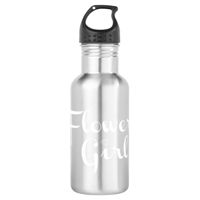 Bouteille D'eau Fleur Retro Script blanc sur gris (Devant)