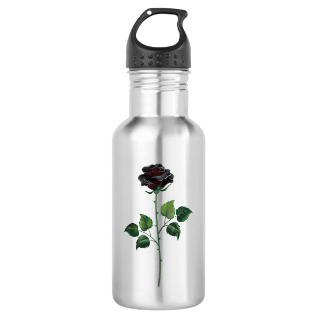 Bouteille D'eau Fleur rose noire (Devant)