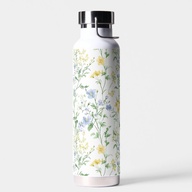 Bouteille D'eau Fleur sauvage aquarelle bleue (Gauche)