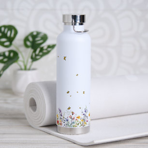 Bouteille D'eau Fleur sauvage aquarelle colorée avec papillon