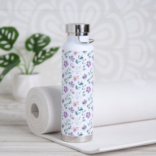 Bouteille D'eau Fleur sauvage aquarelle verte violette