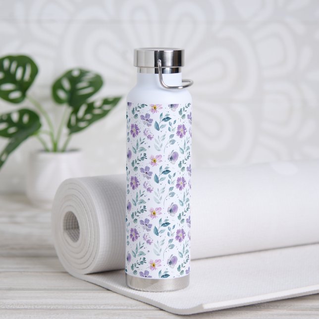 Bouteille D'eau Fleur sauvage aquarelle verte violette (Yoga)