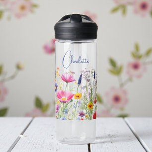 Bouteille D'eau Fleur sauvage coloré Floral Nom personnalisé