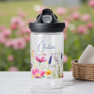 Bouteille D'eau Fleur sauvage coloré Floral Nom personnalisé