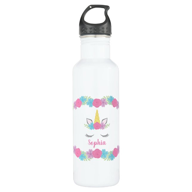 Bouteille D'eau Fleur Unicorne Visage Personnalisé Fille (Devant)