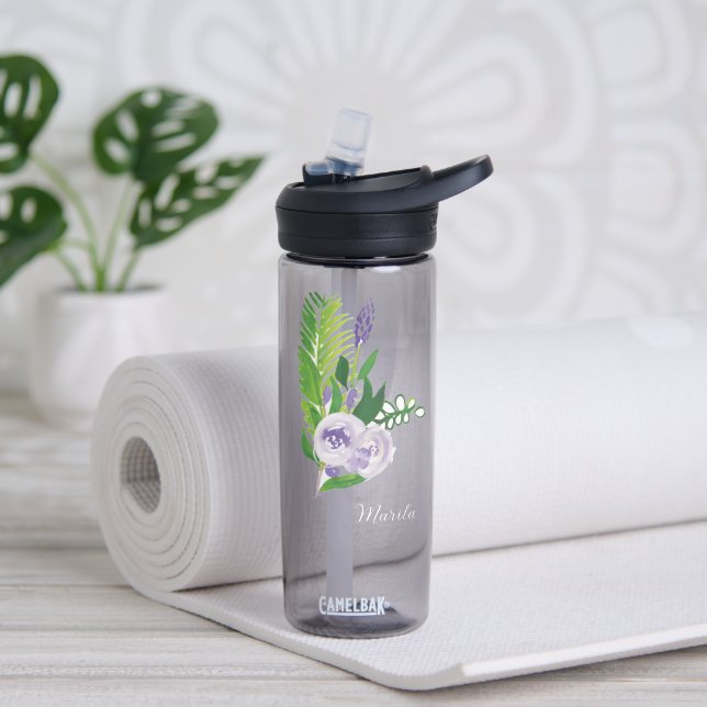 Bouteille D'eau Fleurs aquarelles violettes (Yoga (pivotée))