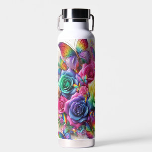 Bouteille D'eau Fleurs arc-en-ciel avec papillons
