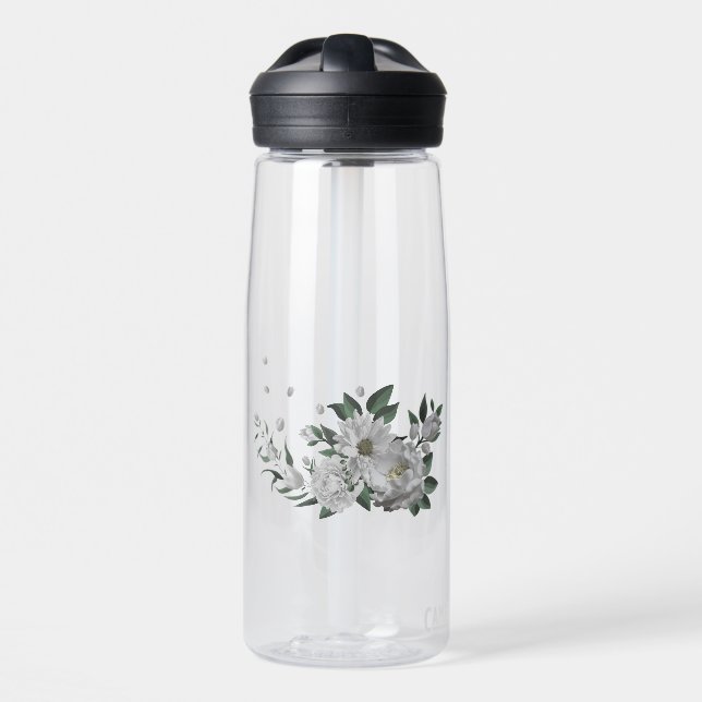 Bouteille D'eau fleurs blanches romantiques verdure (Avant)