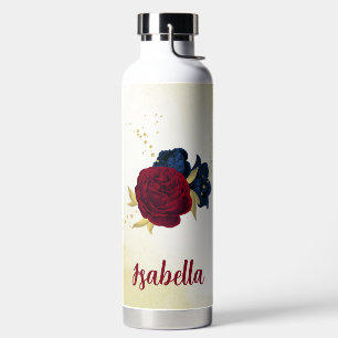 Bouteille D'eau fleurs bleu marine et rouge verdure