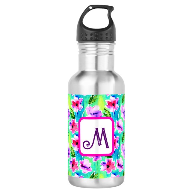 Bouteille D'eau Fleurs d'aquarelle monogrammes (Devant)