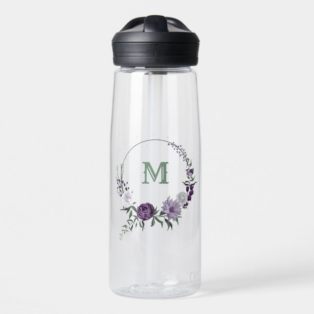 Bouteille D'eau fleurs de lavande violettes et blanches verdure (Avant)