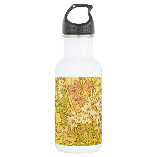 Bouteille D'eau Fleurs de lys Art nouveau d'Alphonse Mucha (Devant)