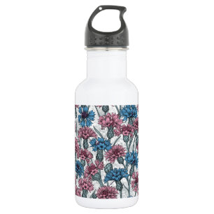 Bouteille D'eau Fleurs de maïs roses et bleues, fleurs sauvages su