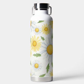 BOUTEILLE D'EAU FLEURS DE MARGUERITE JAUNE ET BLANC A L'AQUARELLE