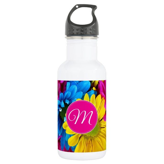 Bouteille D'eau Fleurs de monogrammes aux couleurs fluorescentes (Devant)