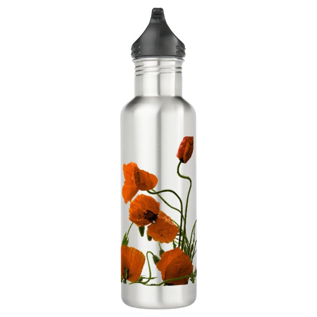 Bouteille D'eau Fleurs de pavot orange Aquarelle Flore (Droite)
