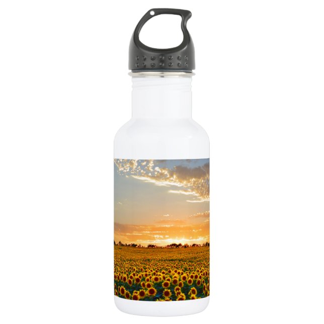 Bouteille D'eau Fleurs de soleil au coucher du soleil (Devant)