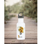 Bouteille D'eau Fleurs de soleil modernes<br><div class="desc">Personnalisé avec le nom et les premiers tournesols jaune vif sur une bouteille d'eau arrière - plan blanche. Personnalisez-le avec un nom et une initiale pour créer un cadeau unique et réfléchi,  ou offrez-vous une bouteille personnalisée qui est la vôtre.</div>