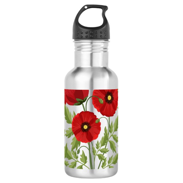 Bouteille D'eau Fleurs d'été joyeuses floraison de pavot (Devant)