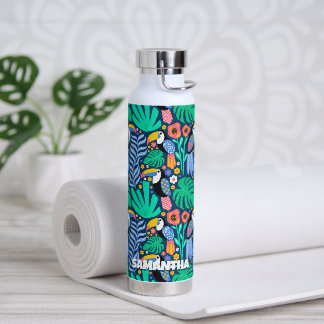 Bouteille D'eau Fleurs d'oiseaux colorées et tropicales toucans Pl