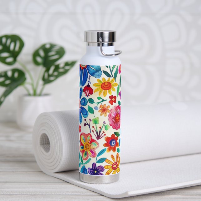 Bouteille D'eau Fleurs mexicaines colorées (Yoga)