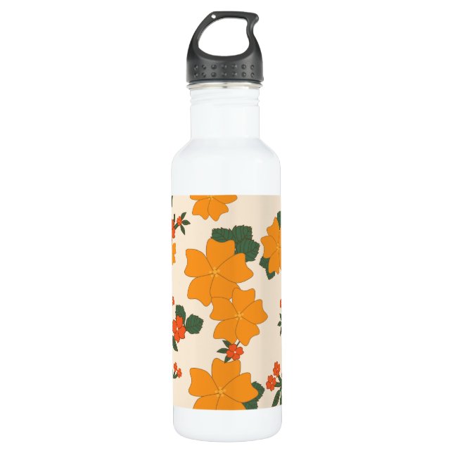 Bouteille D'eau Fleurs Oranges, Motif Floral, Motif De Fleurs (Devant)