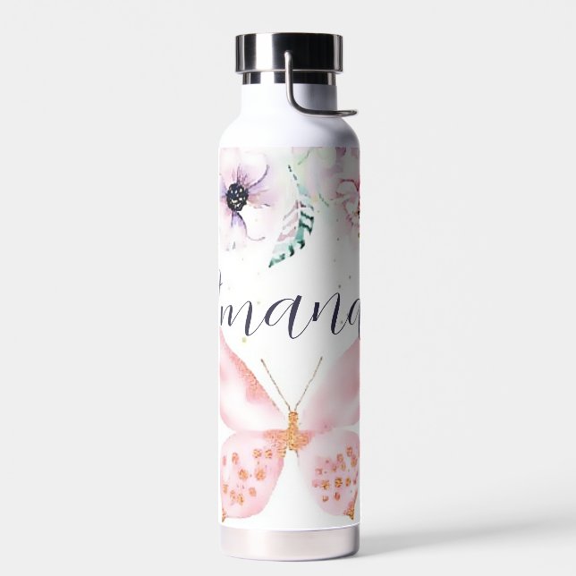 Bouteille D'eau Fleurs pastel et papillon personnalisés (Gauche)