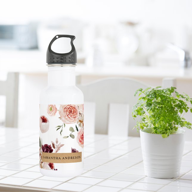 Bouteille D'eau Fleurs Pastel Modernes & Cadeau Personnalisé Kraft (Créateur téléchargé)