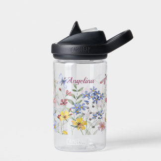 Bouteille D'eau Fleurs printanières personnalisées et papillons en