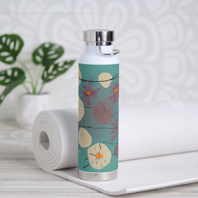 Bouteille D'eau Fleurs roses et blanches rétro (Yoga)